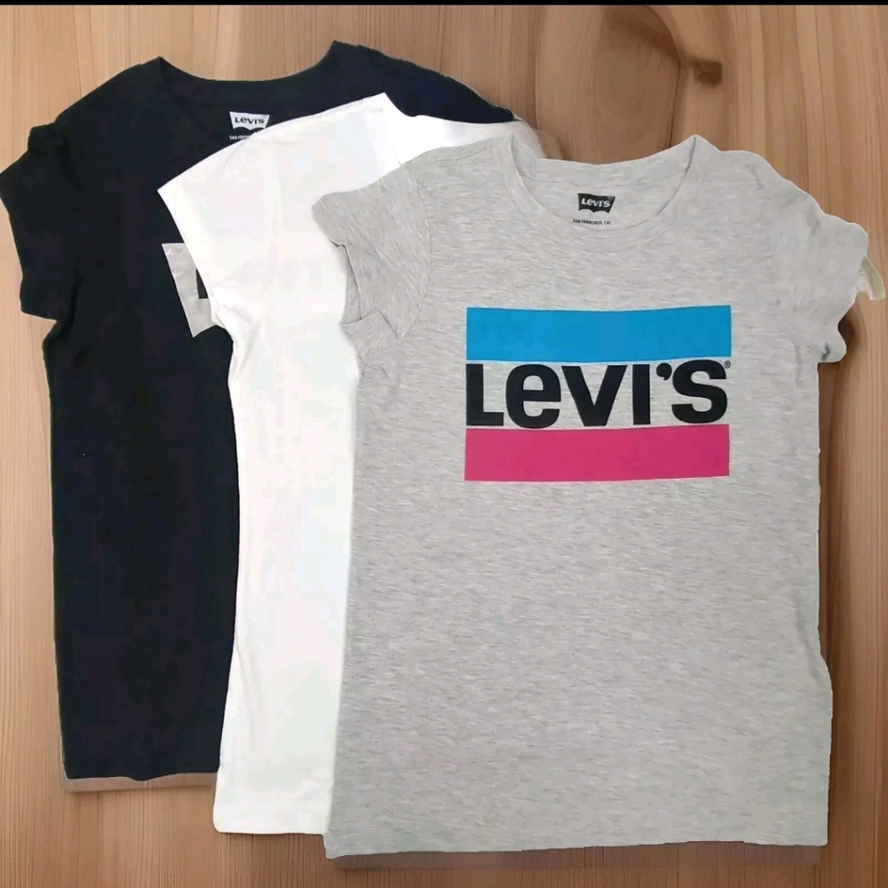 Levis Girl's Graphic Glitter T Shirts 3 Pack Size Large  Gray White Black